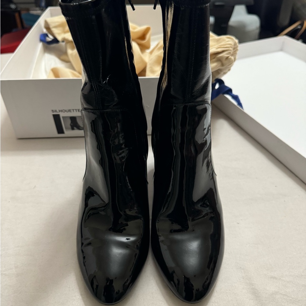 Authentic LV Patent Leather Boots with the Flower Heels.